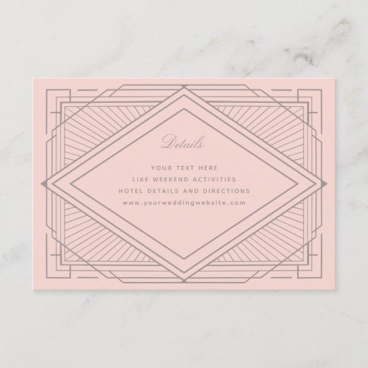 Carte D'accompagnement Mariage rose rose carreau Art déco (Devant)