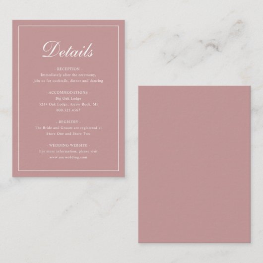 Carte D'accompagnement Mariage rose Rose classique élégant (Devant / Derrière)