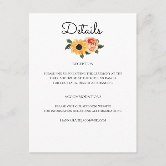Carte D'accompagnement Mariage Rose Sunflower Fall (Devant)