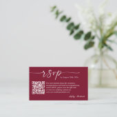 Carte D'accompagnement Mariage rouge Bourgogne RSVP Site web QR Code Phot (Debout devant)