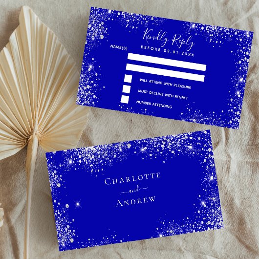 Carte D'accompagnement Mariage Royal bleu argent parties scintillant RSVP