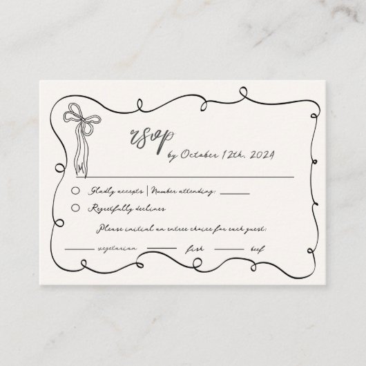 Carte D'accompagnement Mariage RSVP à la main tiré Fun Bow Scribble (Devant)