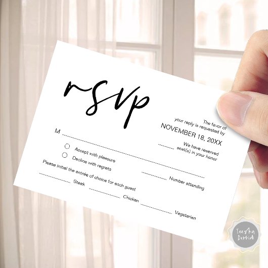Carte D'accompagnement Mariage RSVP, avec les options de repas, répondre