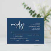 Carte D'accompagnement Mariage RSVP, avec options de repas, Police bleu m (Debout devant)