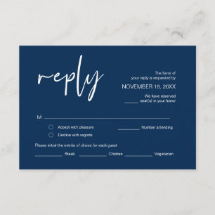 Carte D'accompagnement Mariage RSVP, avec options de repas, Police bleu m