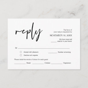 Carte D'accompagnement Mariage RSVP, avec options de repas, répondre Encl