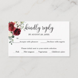 Carte D'accompagnement Mariage RSVP Chalk rustique Bourgogne Floral