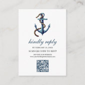 Carte D'accompagnement Mariage RSVP Code QR Corde d'Ancre Bleu Nuit Rusti (Devant)