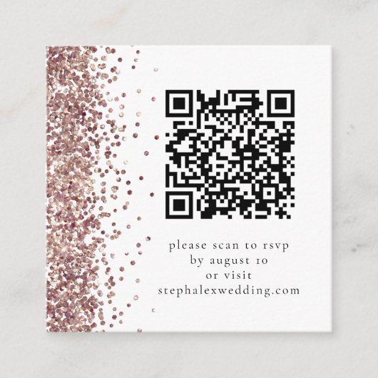 Carte D'accompagnement Mariage RSVP code QR pailleté or rose (Devant)