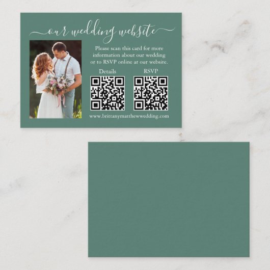 Carte D'accompagnement Mariage RSVP Détails Photo 2 QR Eucalyptus Vert (Devant / Derrière)