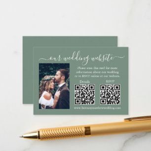 Carte D'accompagnement Mariage RSVP Détails Photo 2 QR Sage Green