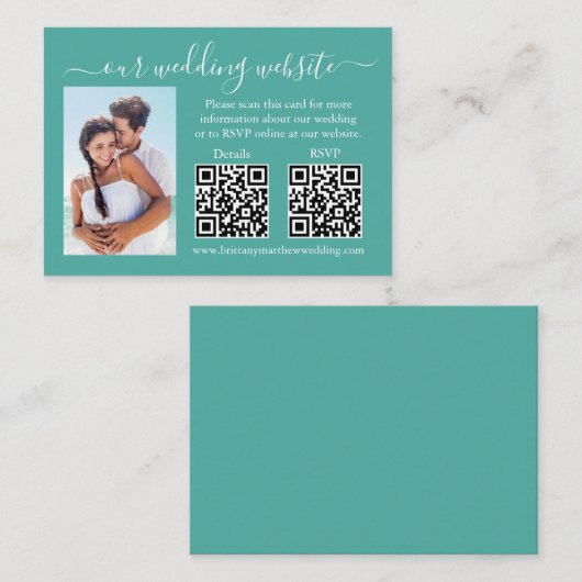 Carte D'accompagnement Mariage RSVP Détails Photo 2 QR Turquoise (Devant / Derrière)