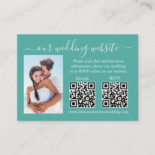 Carte D'accompagnement Mariage RSVP Détails Photo 2 QR Turquoise (Devant)