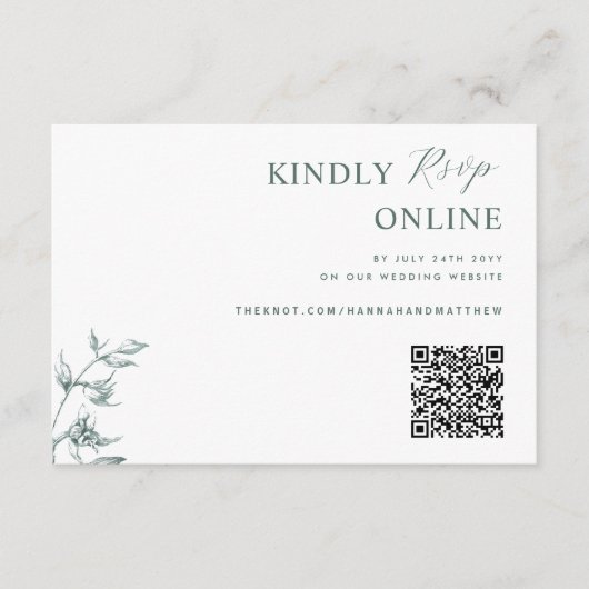 Carte D'accompagnement Mariage RSVP Elegant QR Code vert et blanc (Devant)