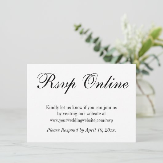 Carte D'accompagnement Mariage RSVP en ligne simple élégant noir et blanc (Debout devant)
