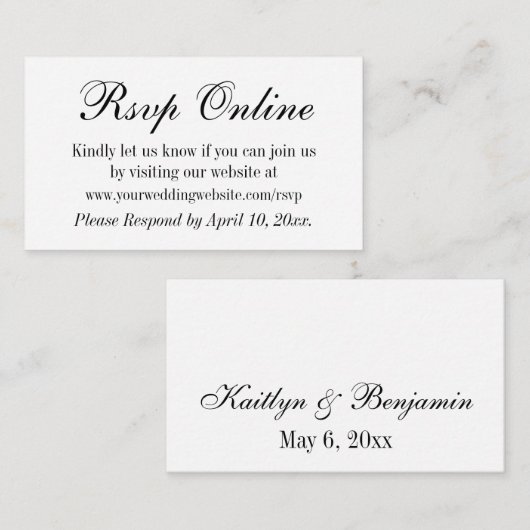 Carte D'accompagnement Mariage RSVP en ligne simple élégant noir et blanc (Devant / Derrière)