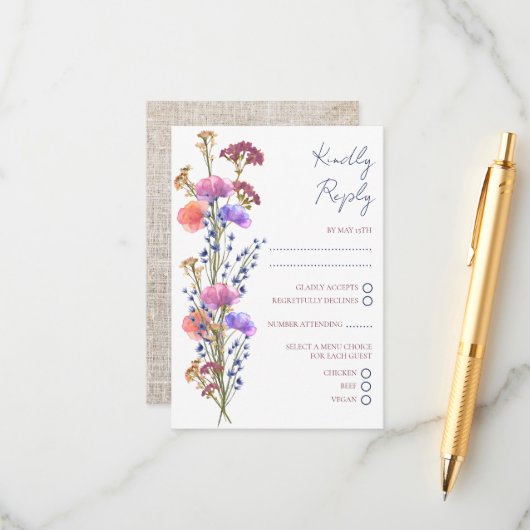 Carte D'accompagnement Mariage RSVP Floral Délicat Rustique Acrylique (Devant/Arrière en situation)