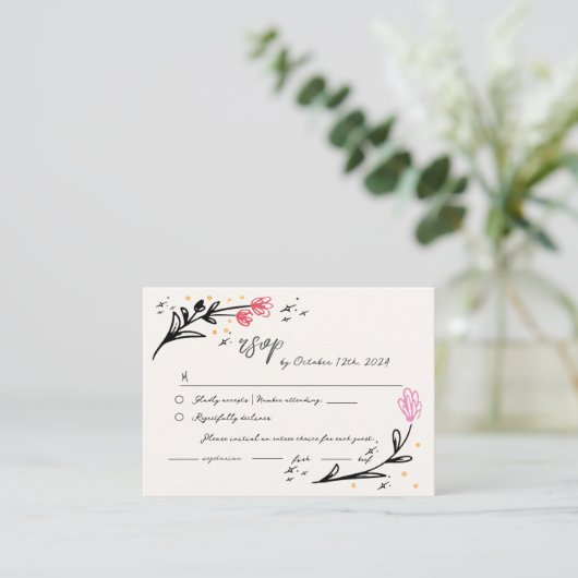 Carte D'accompagnement Mariage RSVP floral Wavy Hand Drabble (Debout devant)