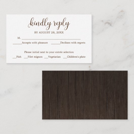 Carte D'accompagnement Mariage RSVP Mariage en bois rustique (Devant / Derrière)
