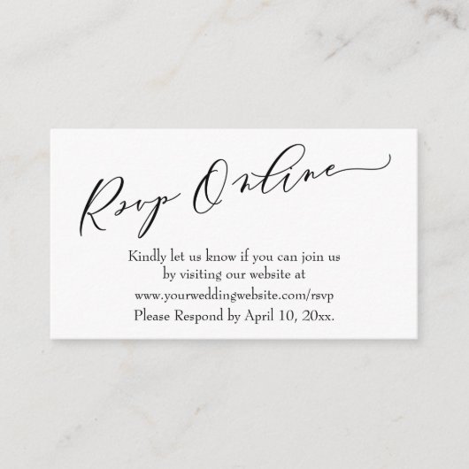 Carte D'accompagnement Mariage RSVP Online Elegant Script Police (Devant)