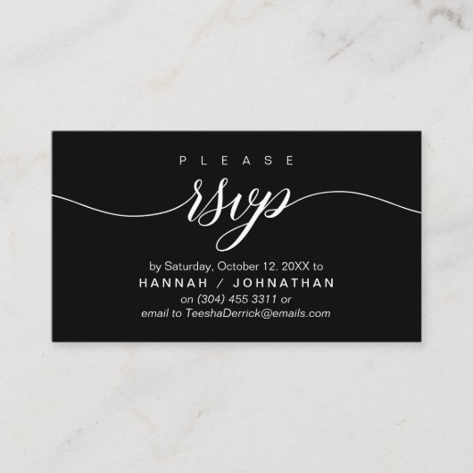 Carte D'accompagnement Mariage RSVP par téléphone ou par courriel réponse (Devant)