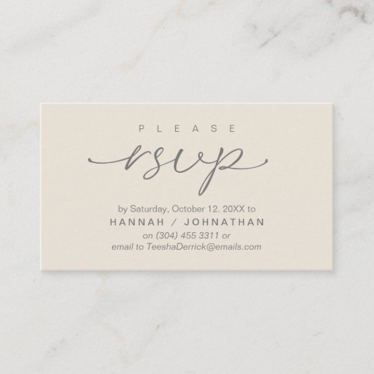 Carte D'accompagnement Mariage RSVP par téléphone ou par courriel réponse (Devant)