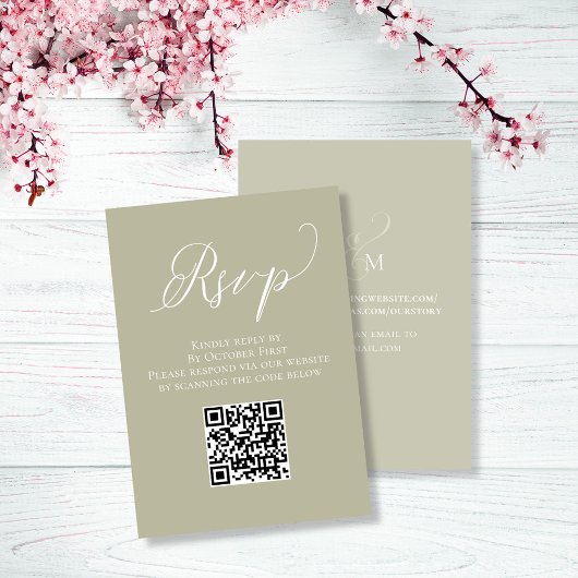 Carte D'accompagnement Mariage RSVP QR Code Script Sage Vert