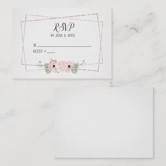 Carte D'accompagnement Mariage RSVP rose anémone et Parties scintillant c (Devant / Derrière)