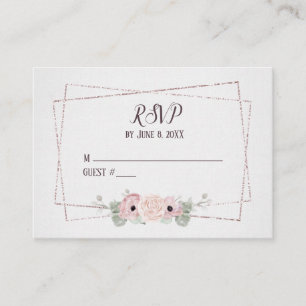 Carte D'accompagnement Mariage RSVP rose anémone et Parties scintillant c