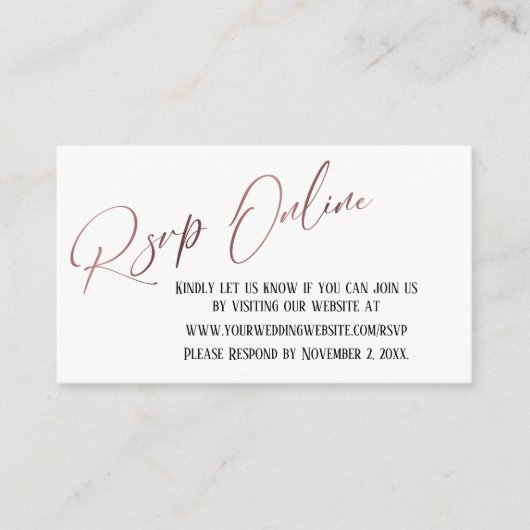 Carte D'accompagnement Mariage RSVP Rose en ligne Gold Elegant écriture m (Devant)