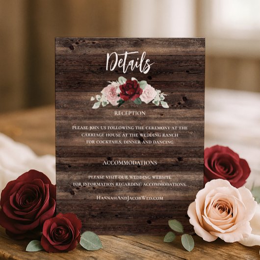 Carte D'accompagnement Mariage rustique au eucalyptus et au bourgogne