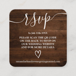 Carte D'accompagnement mariage rustique bois rsvp code Qr