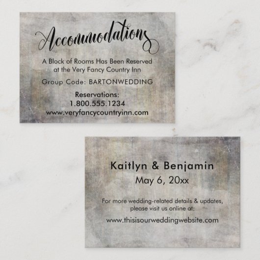 Carte D'accompagnement Mariage Rustique Grunge Hébergements Insertion Car (Devant / Derrière)