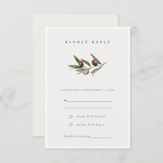 Carte D'accompagnement Mariage rustique minimal à la branche d'olivier Ma (Devant / Derrière)