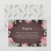 Carte D'accompagnement Mariage rustique Protea Eucalyptus Foliage Bois (Devant / Derrière)