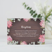 Carte D'accompagnement Mariage rustique Protea Eucalyptus Foliage Bois (Debout devant)