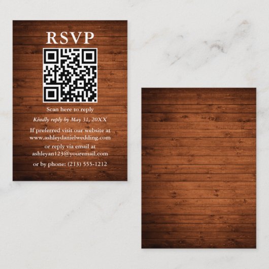 Carte D'accompagnement Mariage rustique QR en bois RSVP (Devant / Derrière)