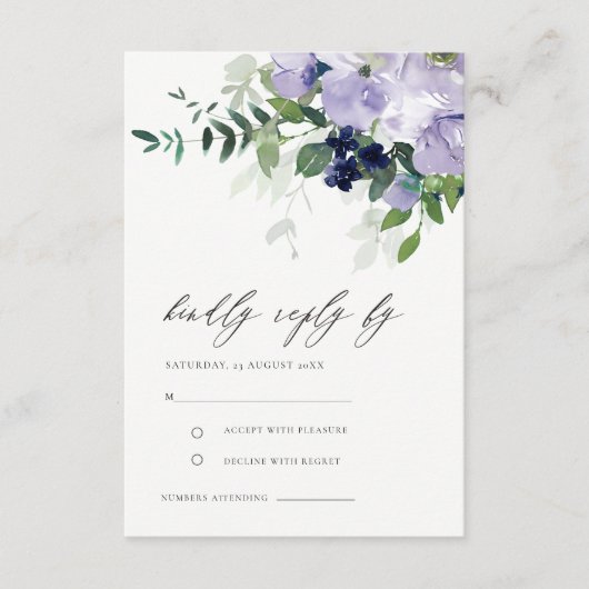 Carte D'accompagnement Mariage rustique violet violet floral feuillu RSVP (Devant)