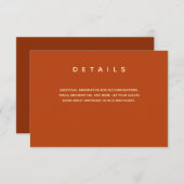Carte D'accompagnement Mariage simple Burnt Orange Typographie Détails (Devant / Derrière)