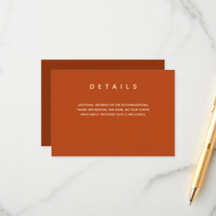 Carte D'accompagnement Mariage simple Burnt Orange Typographie Détails