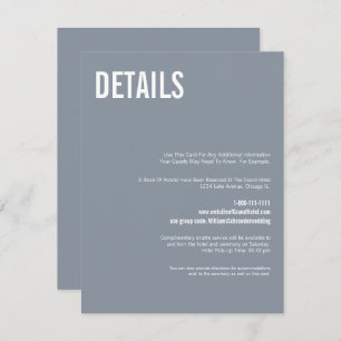 Carte D'accompagnement Mariage simple Dusty Blue Typography Détails