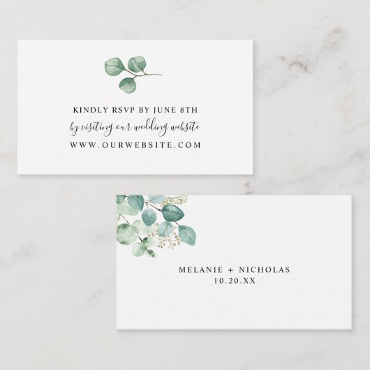 Carte D'accompagnement Mariage simple Eucalyptus RSVP boîtier en ligne (Devant / Derrière)
