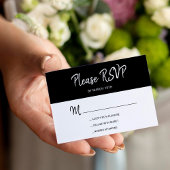 Carte D'accompagnement Mariage simple moderne en noir et blanc RSVP