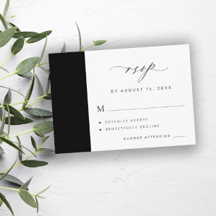 Carte D'accompagnement Mariage simple noir et blanc élégant RSVP