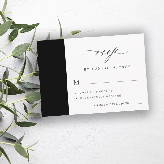 Carte D'accompagnement Mariage simple noir et blanc élégant RSVP