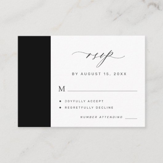 Carte D'accompagnement Mariage simple noir et blanc élégant RSVP (Devant)