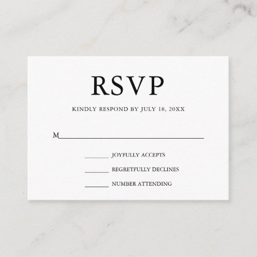 Carte D'accompagnement Mariage simple RSVP (Devant)