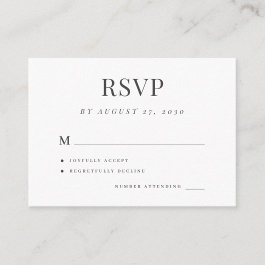 Carte D'accompagnement Mariage simple rsvp élégant mariage (Devant)