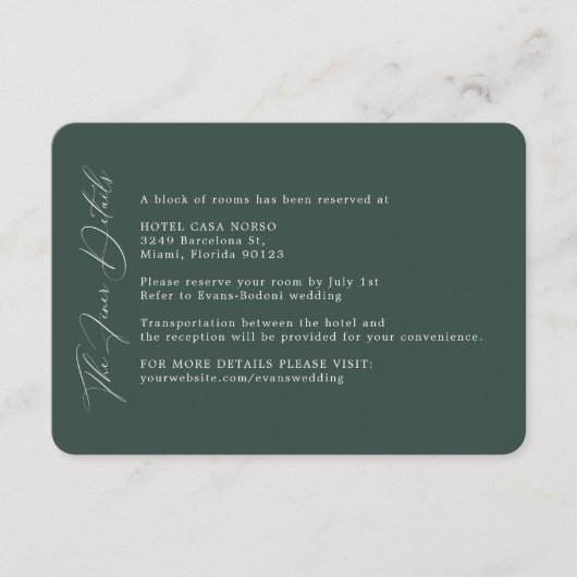 Carte D'accompagnement Mariage simple vert foncé Détails (Devant)