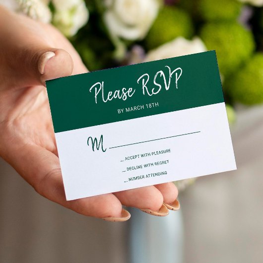 Carte D'accompagnement Mariage simple vert foncé RSVP